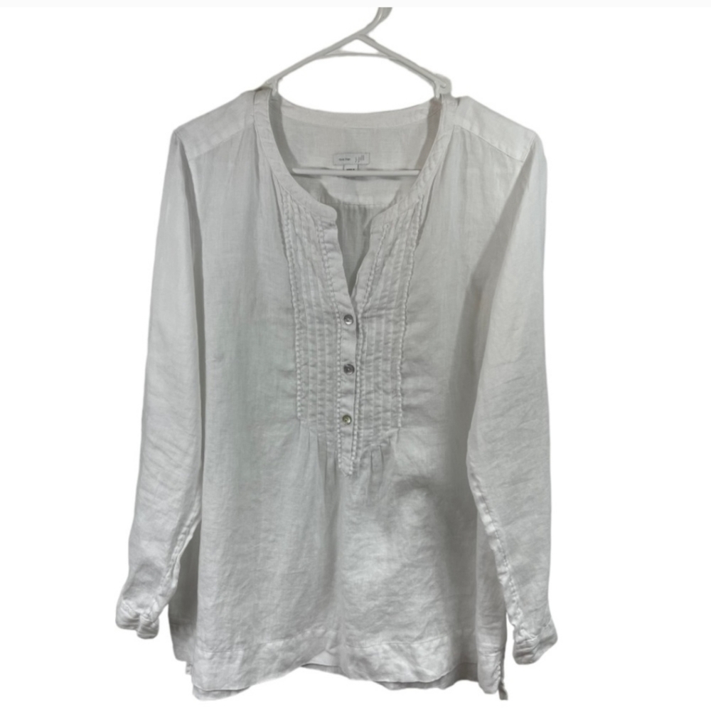 J Jill Love Linen Size Medium 100%‎ Linen White Tunic Top Pintuck Front